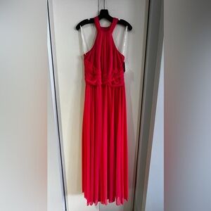Elegant Guava Halter Chiffon Dress